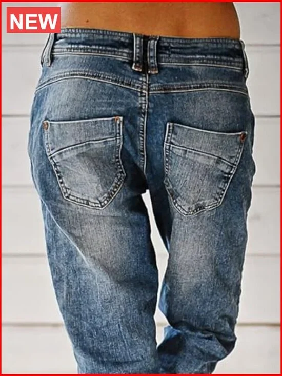 Stretchy Straight Leg Mid Rise Jeans Button Fly Stitch Detail - Picture 3 of 6